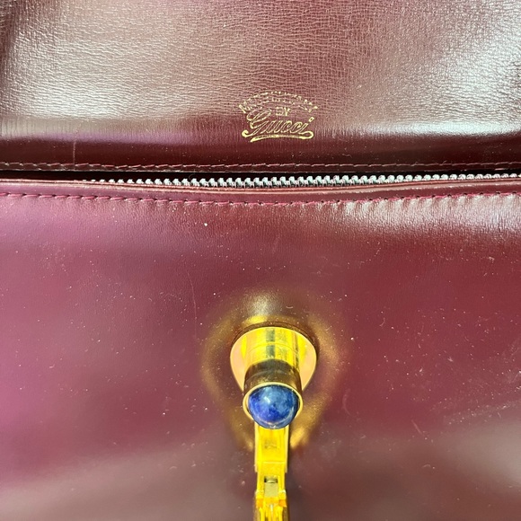 GUCCI VTG 70's Tigers Eye Locket Flap Handbag Tote - Picture 4 of 12